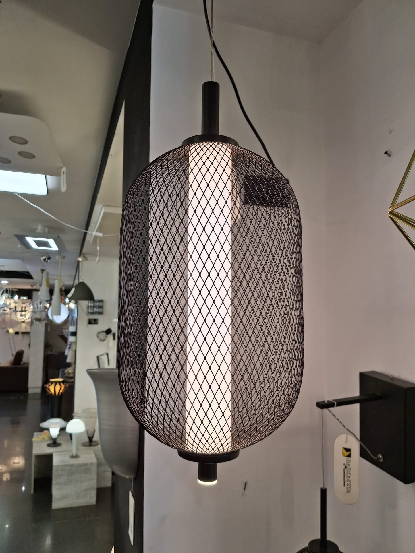 Lampada A Sospensione in Rete di Ferro Nera