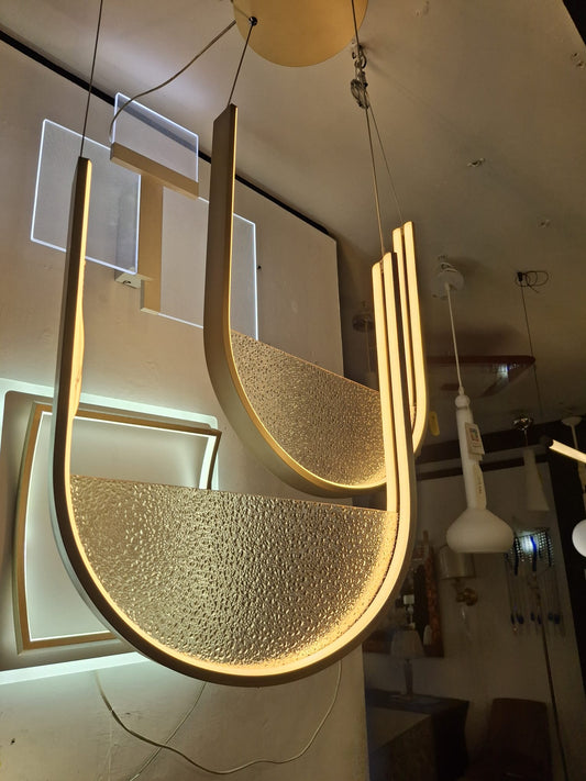 Lampadario in Metallo con Inserto Amovibile in Vetro Granigliato