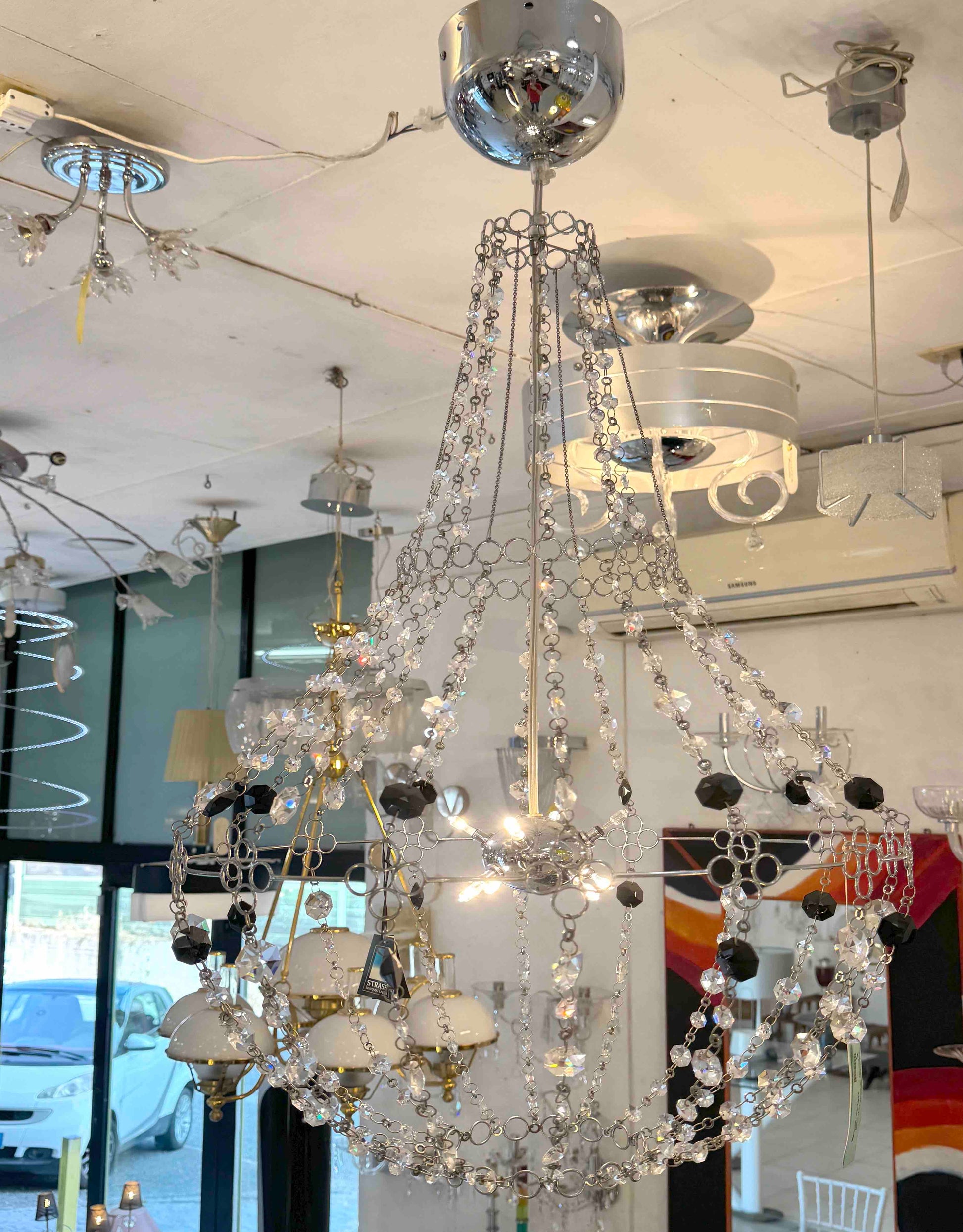 Lampadario Strass in acciaio e cristalli Swarovski